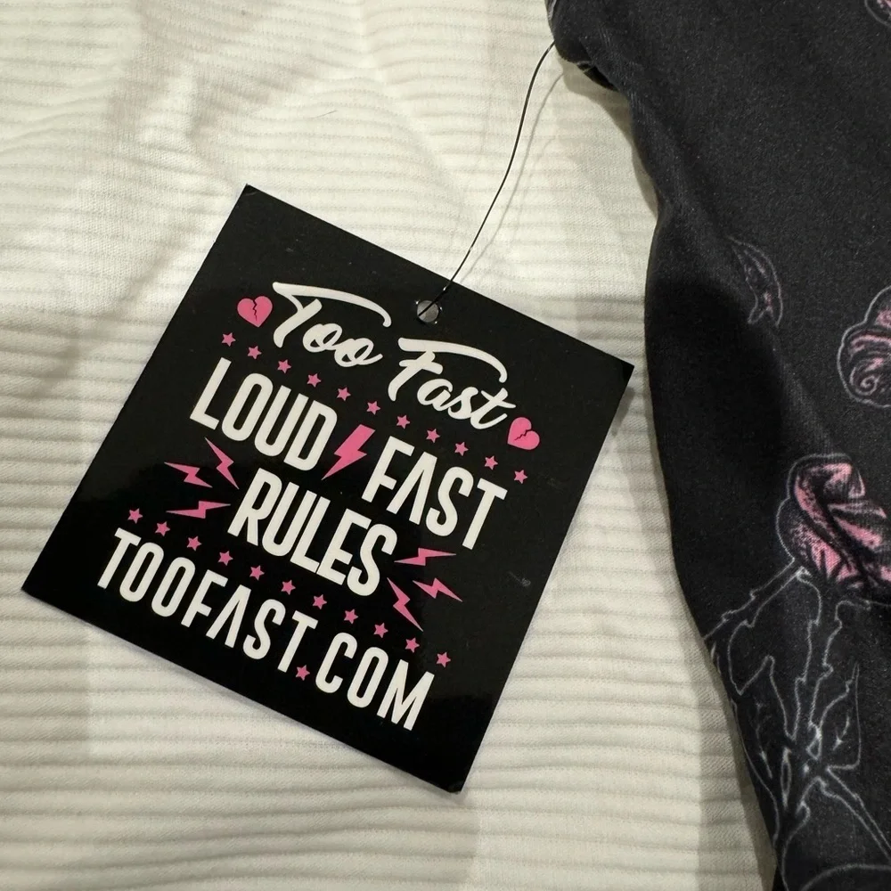 Too Fast Rose & Pentagram Print Black Mini Dress | Goth | NWT - Picture 3 of 4